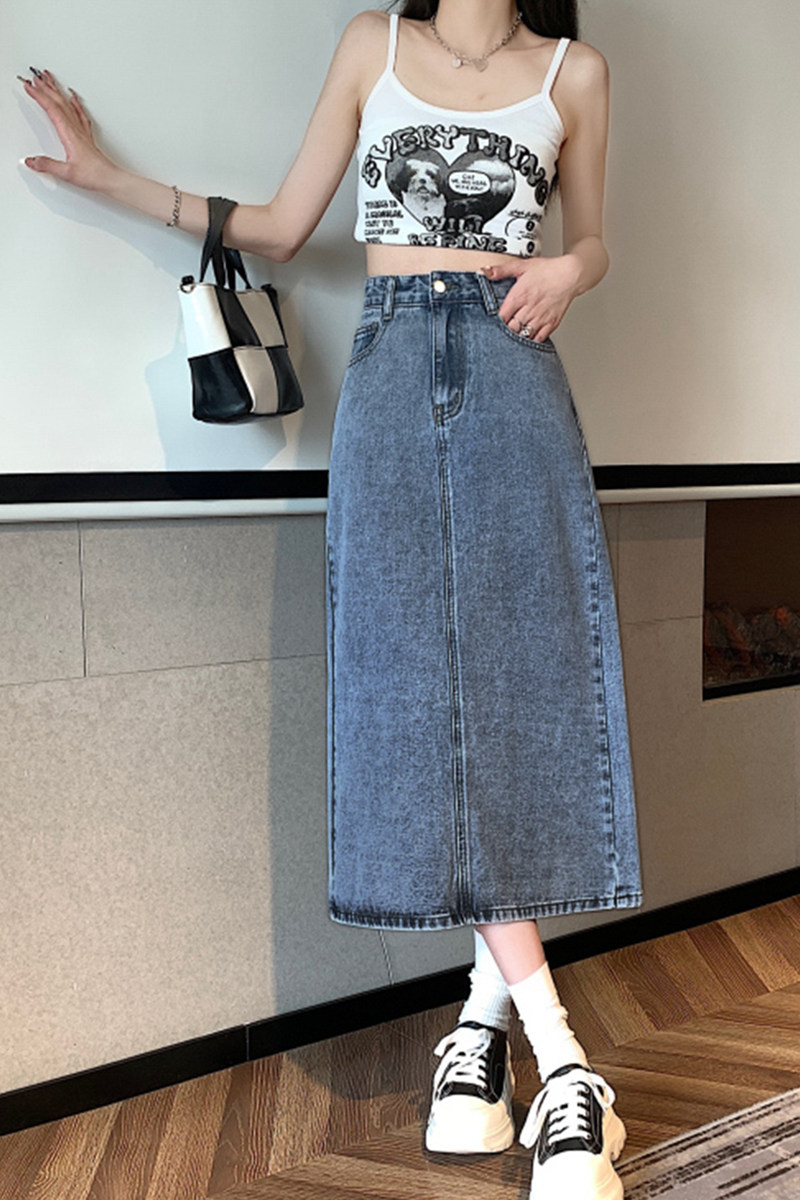 Chân váy jean dáng dài xẻ sau Quảng Châu size S - 2XL nữ CV215