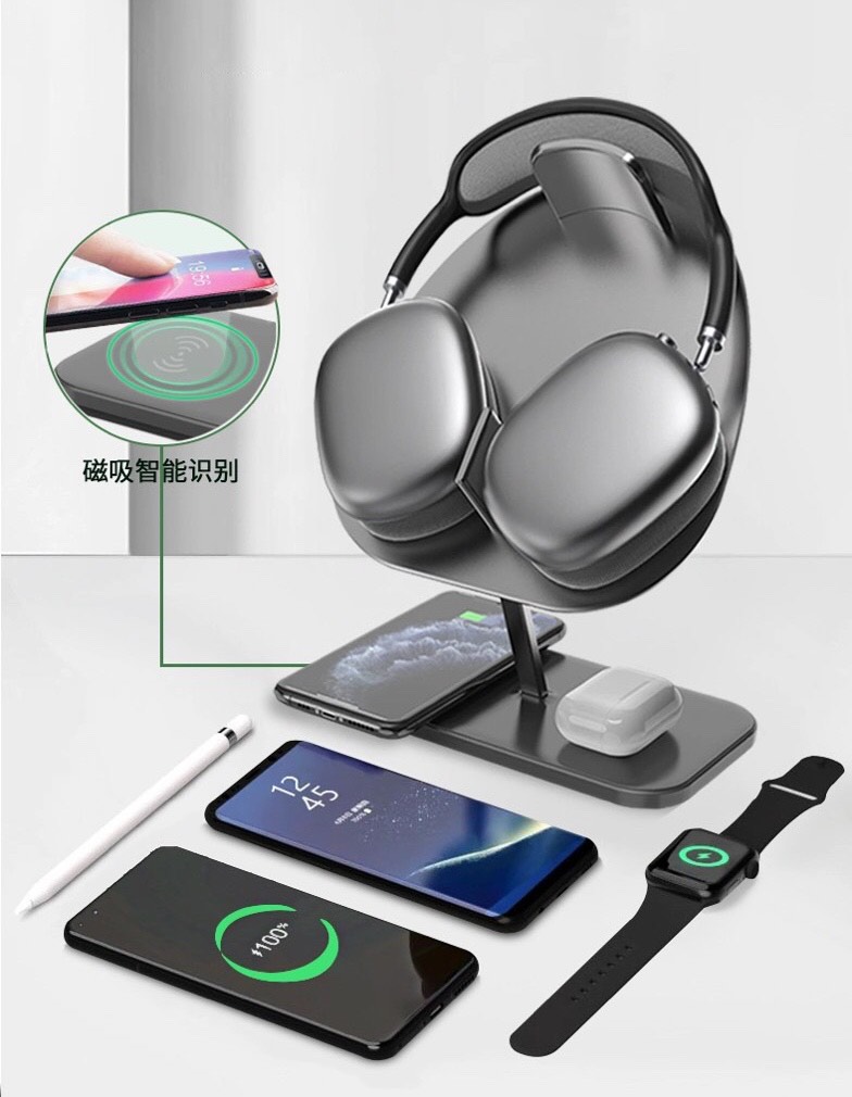 Bộ sạc không dây Wiwu Hubble Stand M15  thiết kế đặc biệt cho Airpods Max, sạc 3 in 1 công suất cao 30W - Hàng chính hãng