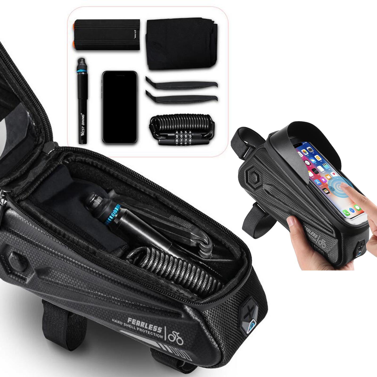 Bicycle Front Frame Bag Top Tube Crossbar Pouch Touch Screen Black
