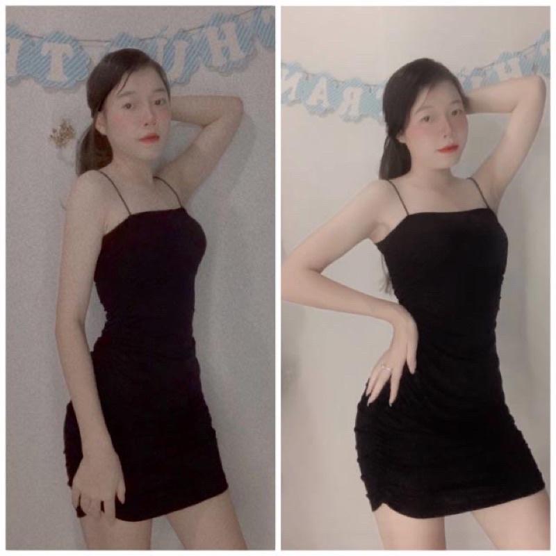 Đầm hai dây body may nhún sợi bún dễ phối đồ