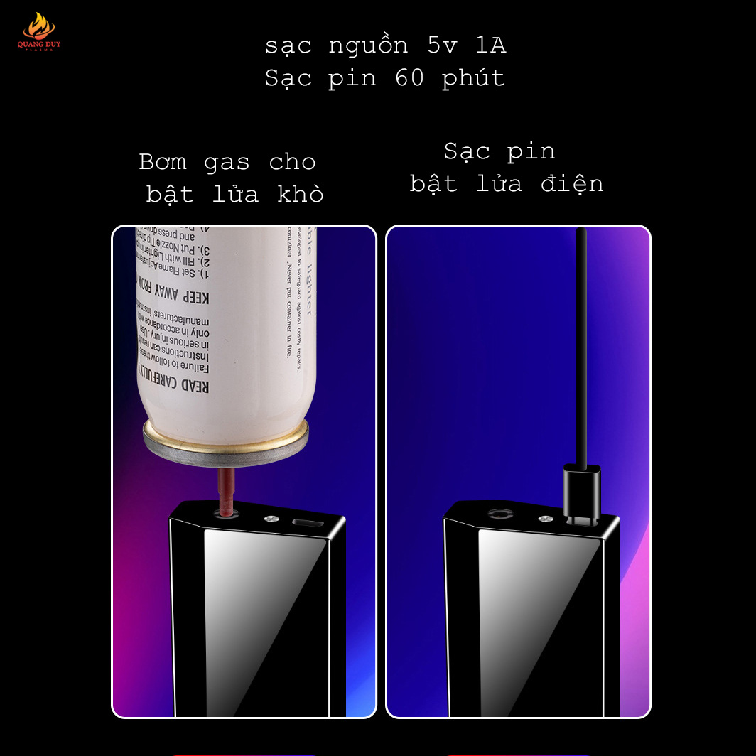 Quẹt điện tử độc lạ sạc pin 2 chế độ lửa vừa gas vừa điện độc đáo