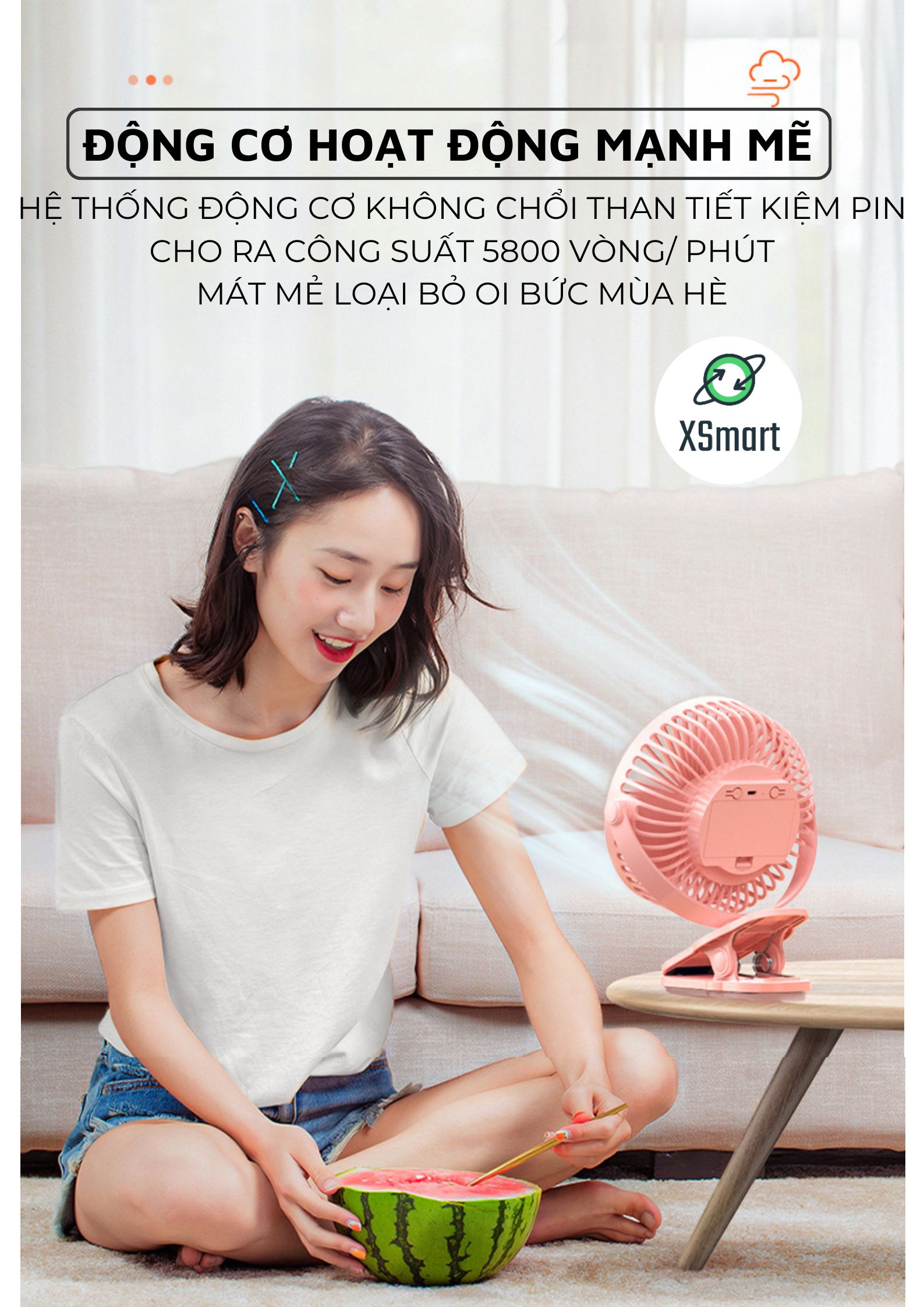 Quạt Kẹp Để Bàn Mini Q002 PRO Tích Điện Sử Dụng 48h Gió Mạnh 5 Cấp Độ Siêu Mát Có Chân Kẹp Đa Năng-Hàng Chính Hãng