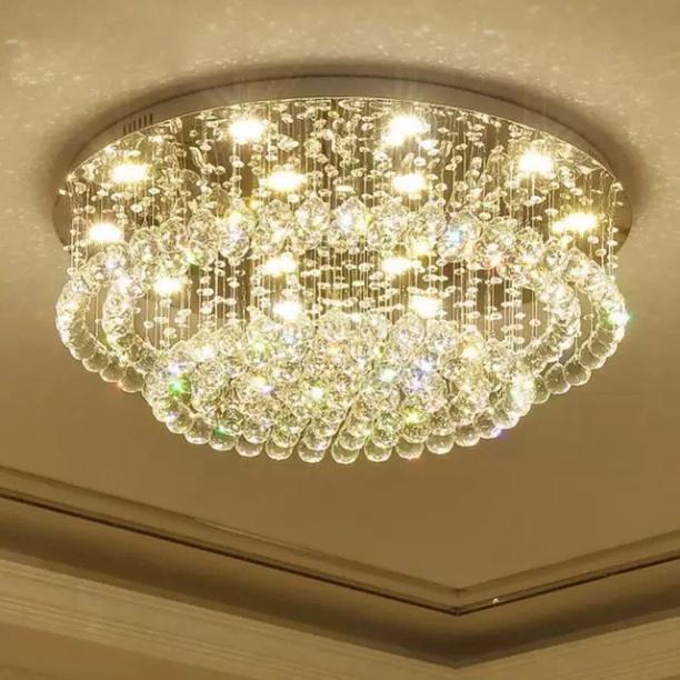 Đèn mâm Ca Sỹ Pha Lê ốp trần M9153 - KT 600x600x350mm, đèn chùm pha lê,