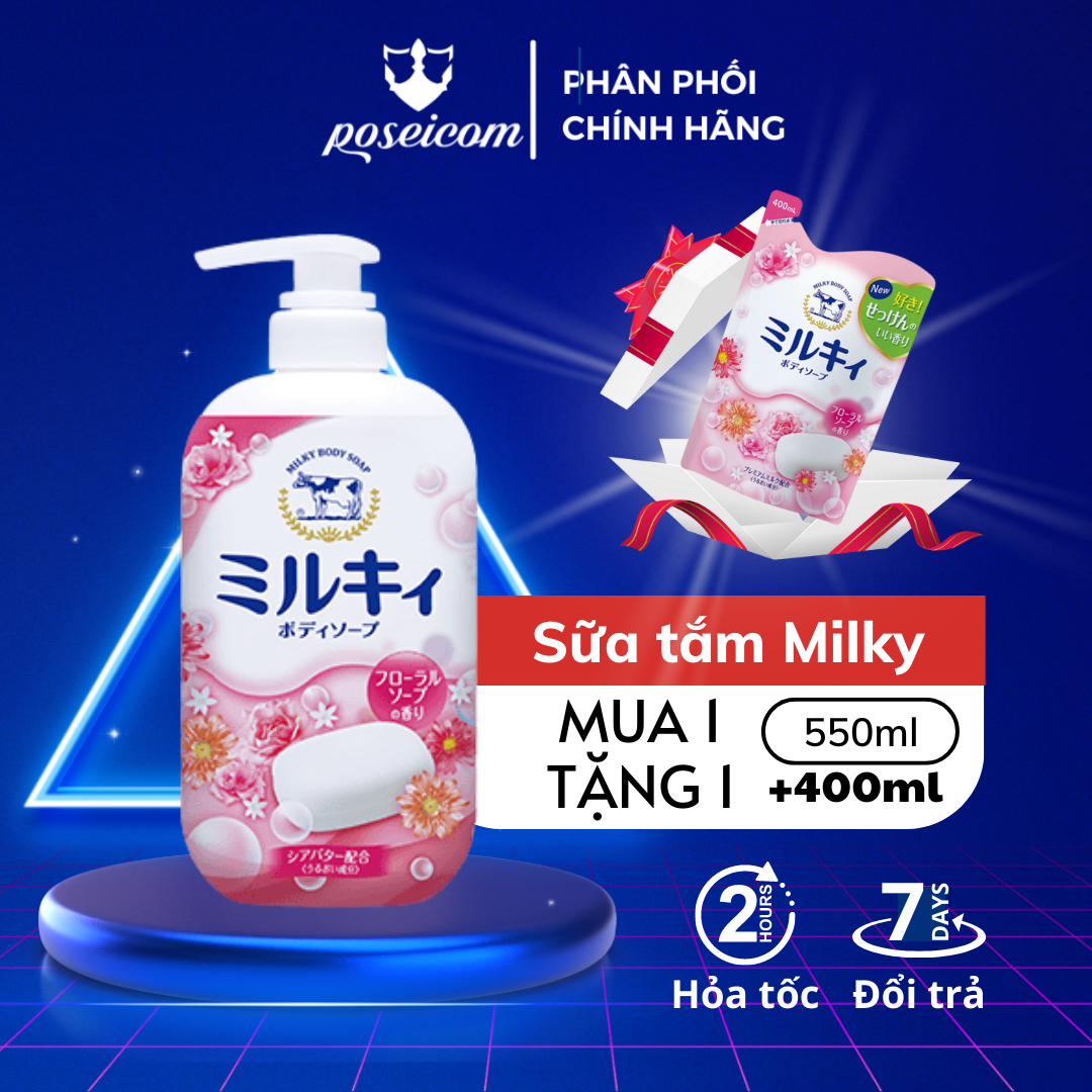 Sữa Tắm Milk Body Soap Cow Hương Hoa Hồng Túi thay thế 400ml POSEICOM 4901525006323
