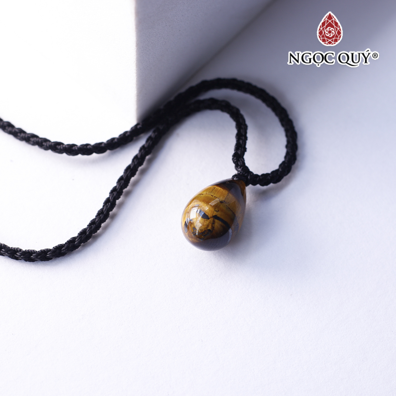 Mặt dây chuyền hình giọt nước đá mắt hổ vàng nâu 10x16mm mệnh thổ, kim - Ngọc Quý Gemstones