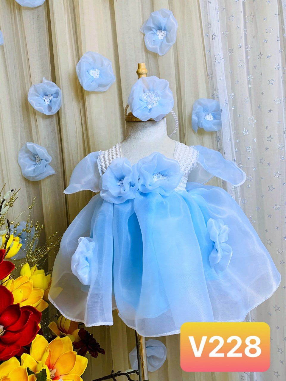Đầm xòe công chúa dễ thương điệu đà cho bé gái 4HXanh