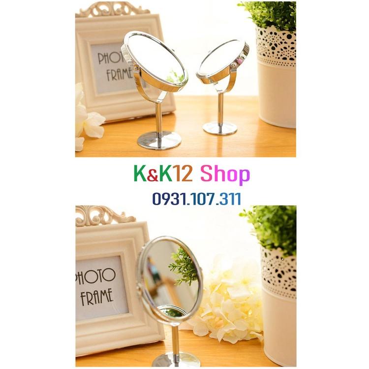 Gương trang điểm mini 2 mặt gương phẳng để bàn, một mặt có thể phóng to gấp 3 lần ảnh rõ nét.