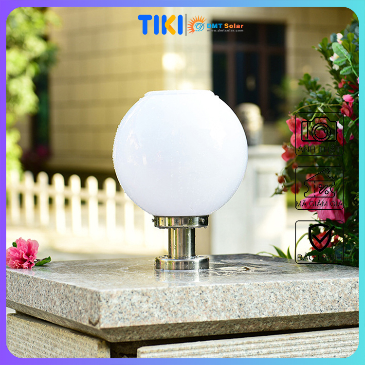 Đèn trụ cổng năng lượng mặt trời cầu tròn TC02 đủ kích cỡ 25-30-40cm tích hợp remote [3 màu ánh sáng