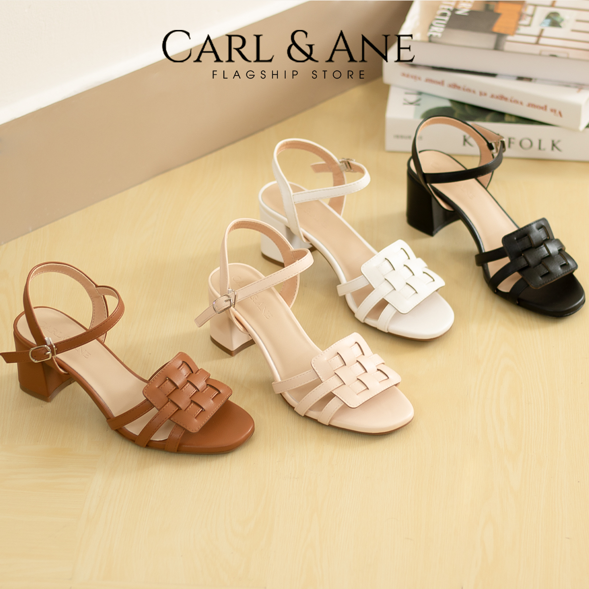 Erosska - Giày sandal cao gót mũi hở phối quai đan cao 5cm _ CS013