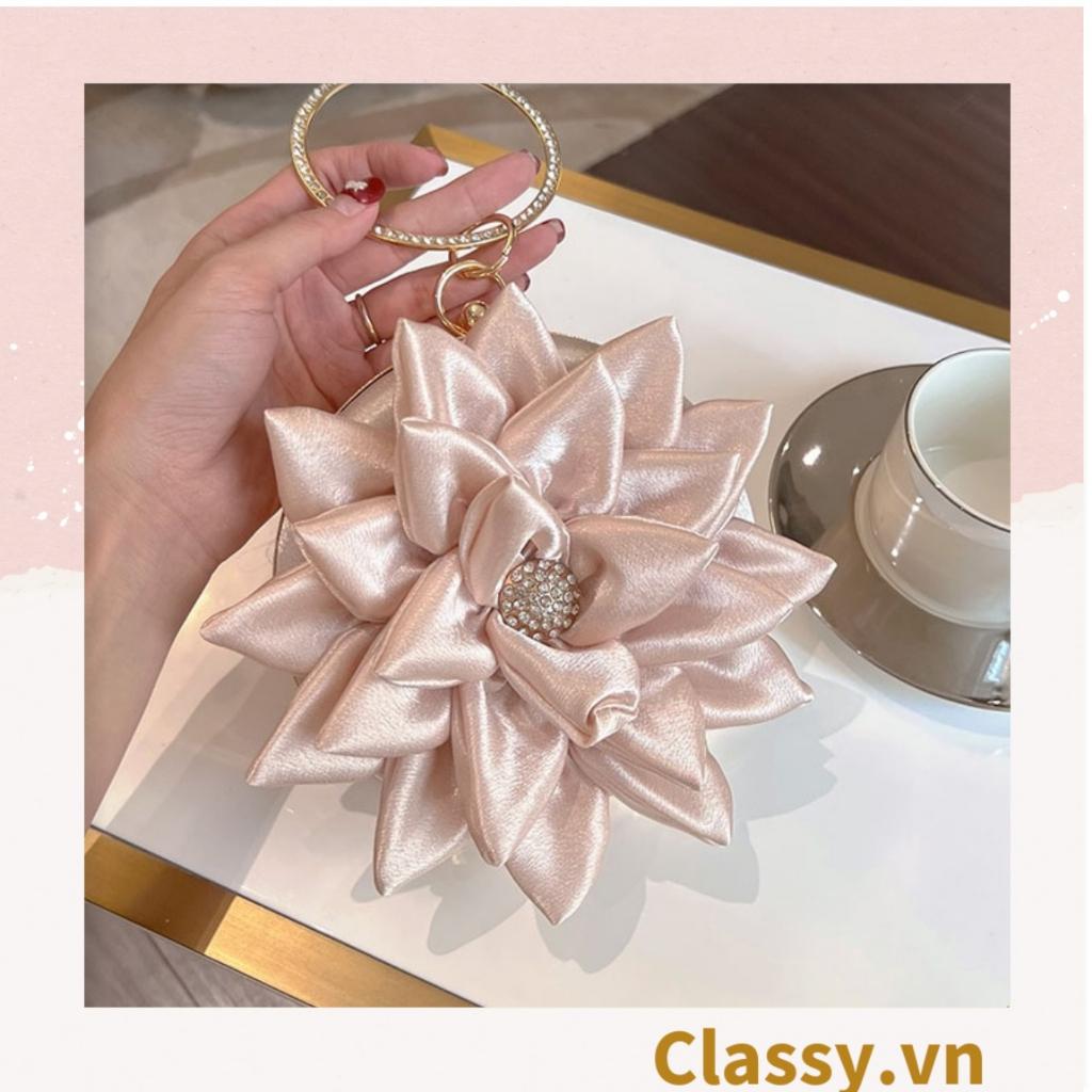 Túi xách Classy nữ đi tiệc Vintage Cánh hoa Lụa satin Hồng be tinh tế phù hợp dự tiệc, mặc áo dài, hẹn hò tối T199