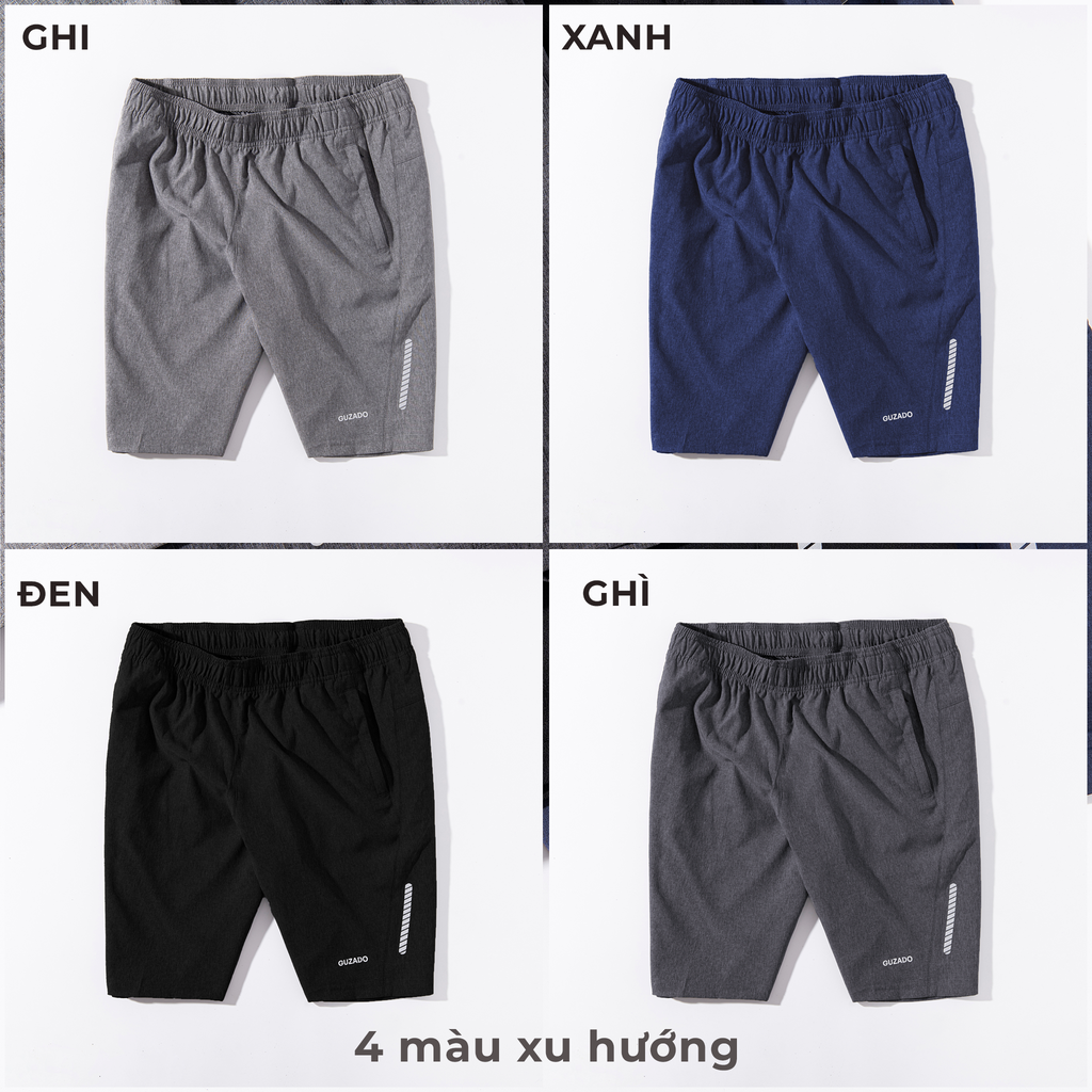 Quần đùi nam GUZADO, dáng short, vải gió mềm, co giãn tốt, vận động thoải mái GSR03