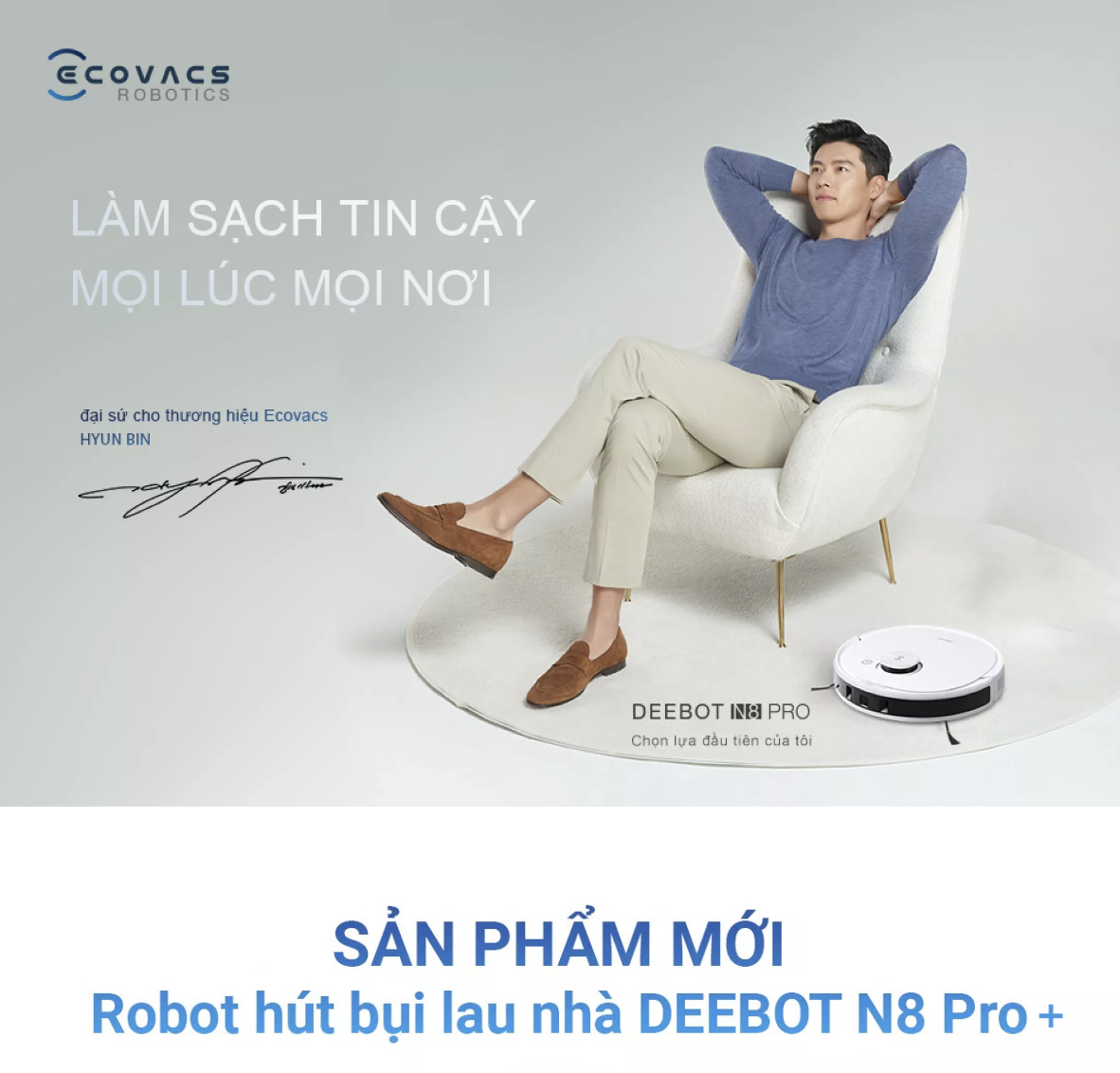 Robot Hút Bụi Lau Nhà ECOVACS DEEBOT N8 PRO PLUS Kết Nối App Công nghệ OZMO 2.0 Lực Hút 2600 Pa Phù Hợp Diện Tích 200m2 Với Công Suất 40W - Hàng Chính Hãng