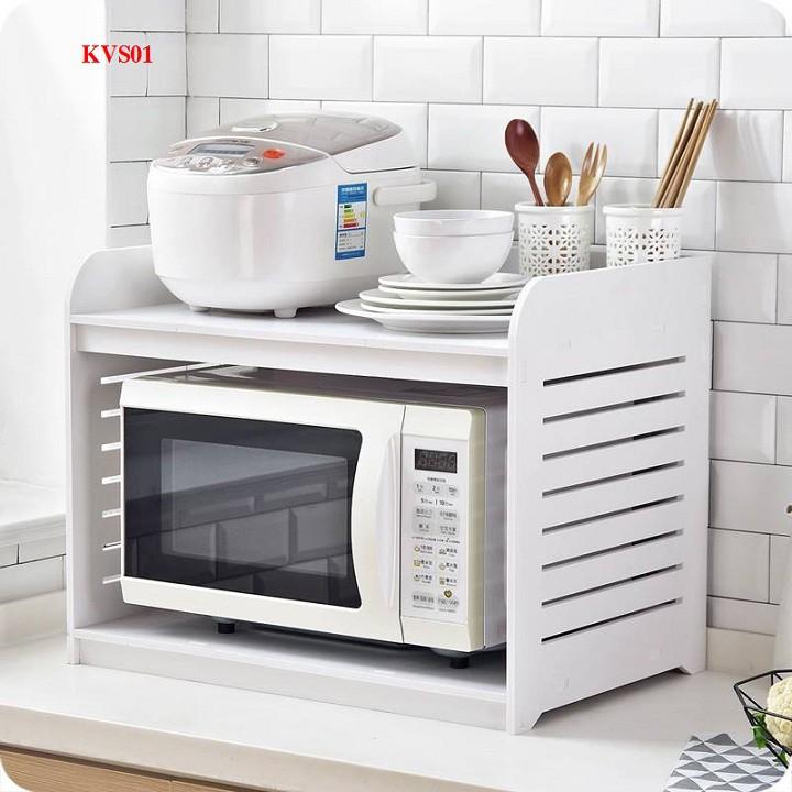 Kệ lò vi sóng bằng gỗ PVC - Kệ lò vi sóng 2 tầng