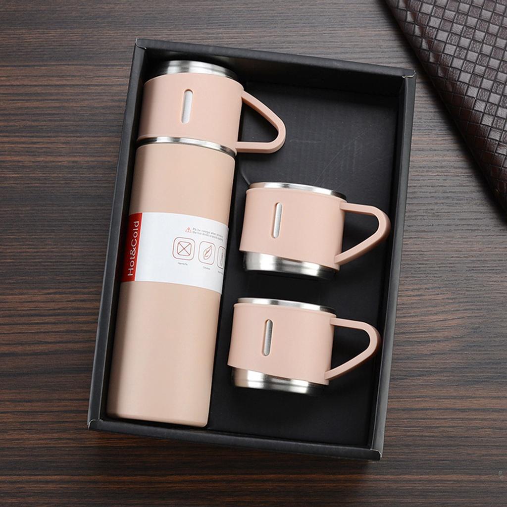BỘ BÌNH NƯỚC GIỮ NHIỆT INOX 304 DUNG TÍCH 500ML KÈM 2 CỐC CÁCH NHIỆT VACUUM FLASK CÓ QUAI CẦM + FULL BOX CAO CẤP