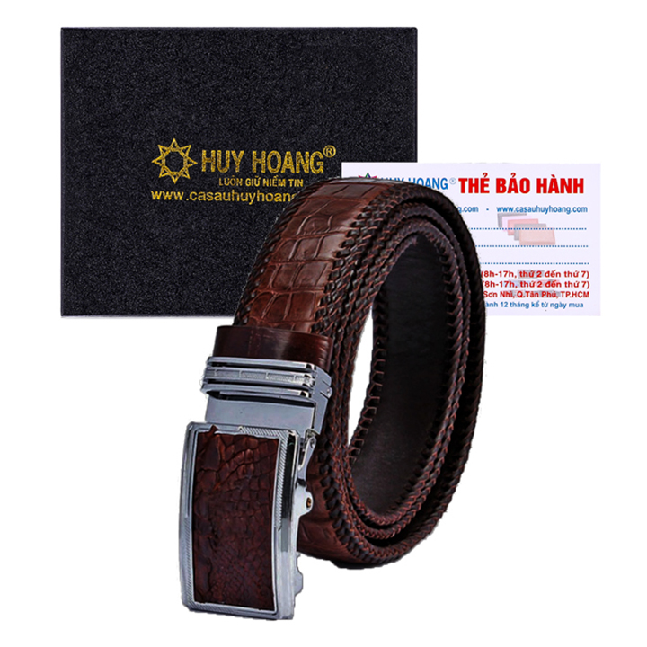 Thắt lưng nam da cá sấu Huy Hoàng đan viền 3,5P màu đen, nâu đất, vàng bò, nâu đỏ HC4216-17-18-41