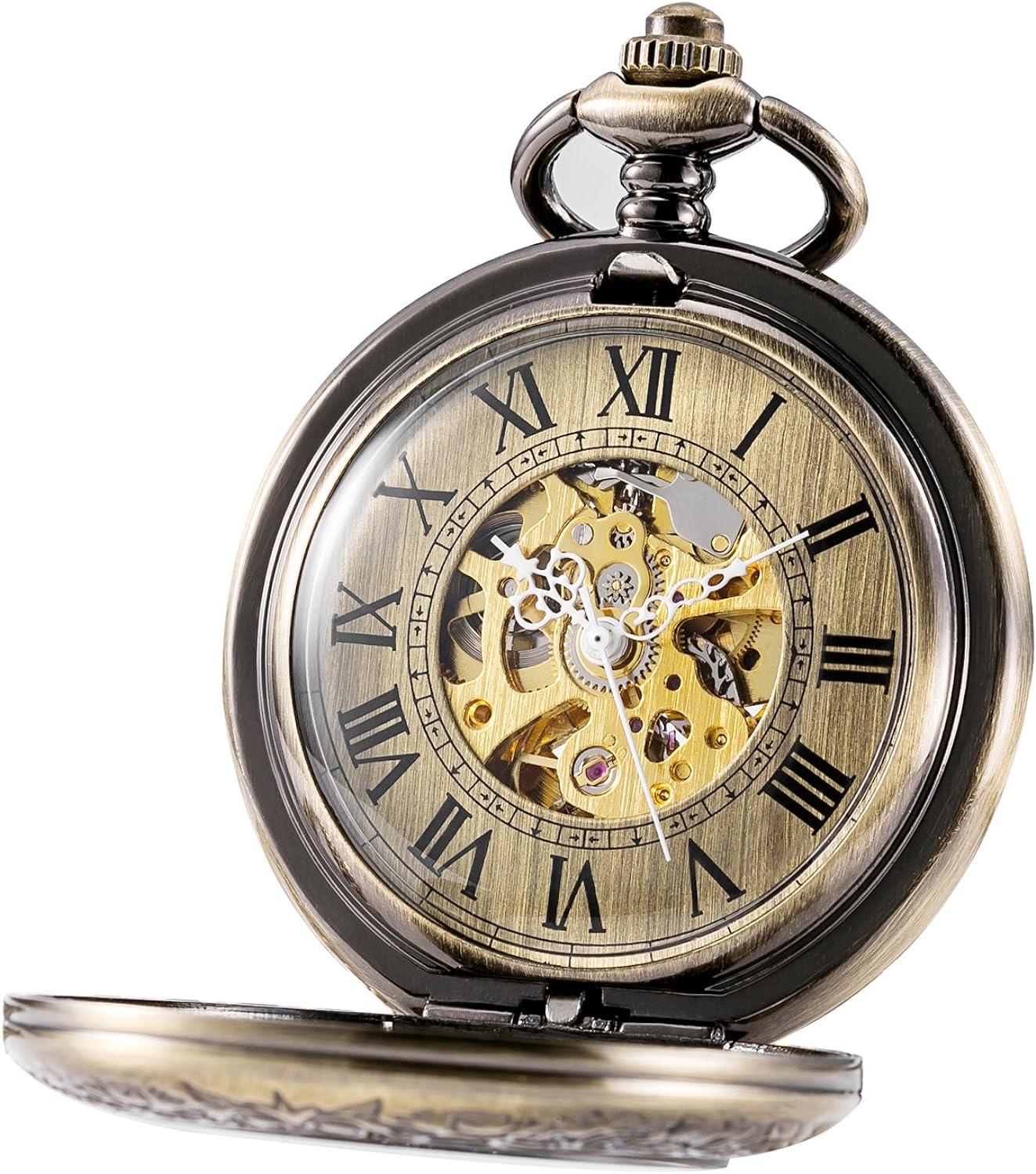 Đồng hồ bỏ túi cơ khí tự động cho nam cậu bé, Romans Skeleton Pocket Watch, đồng hồ bỏ túi với kính phóng đại