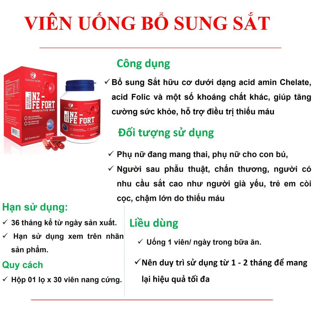 Viên uống bổ sung sắt hữu cơ nano sắt ưu việt thế hệ mới NZ - FE FORT Hàng Nhập Khẩu Chính hãng New Zealand