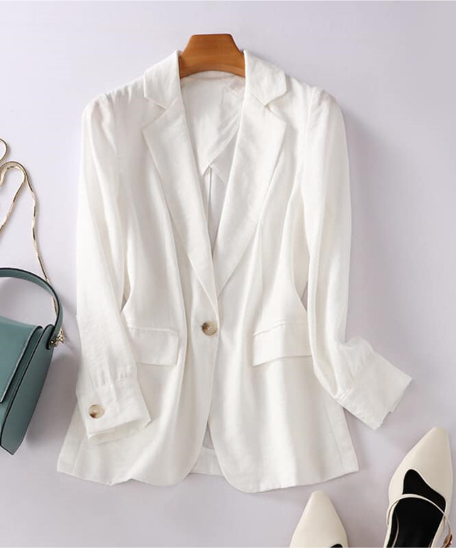 Áo Vest Blazer Nữ Linen Trắng Tay Mangset