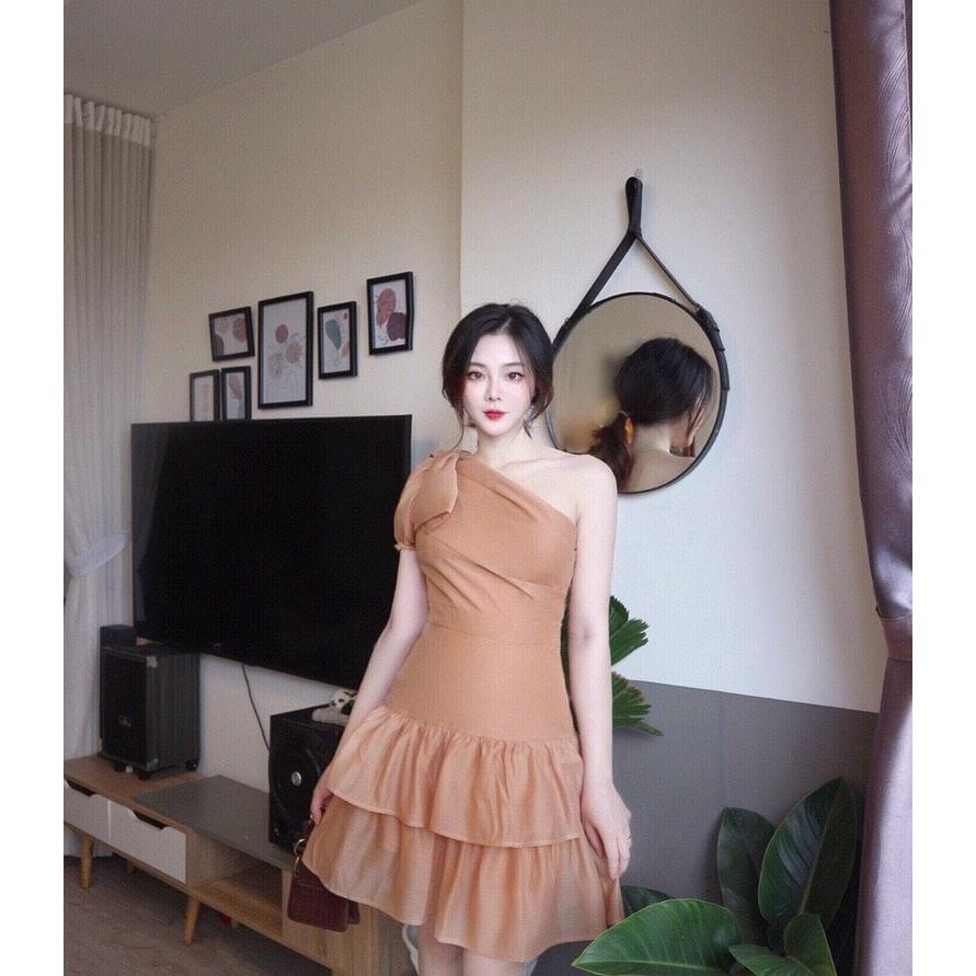 Đầm Lệch Vai Thiết Kế Nơ Vai Xinh Xắn