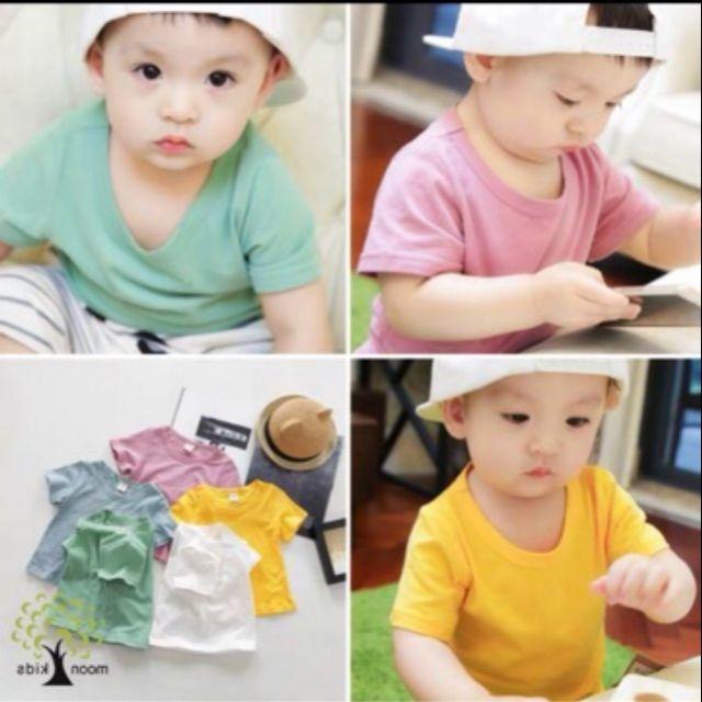 Áo cotton trơn cổ tròn bé trai bé gái