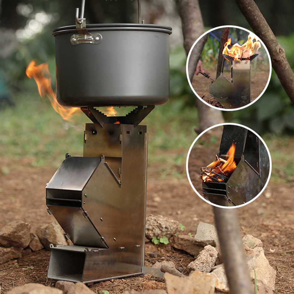 Outdoor Collapsible Wood Burning Stove Detachable Portable Stainless Steel Rocket Stove Camp Tent Stove