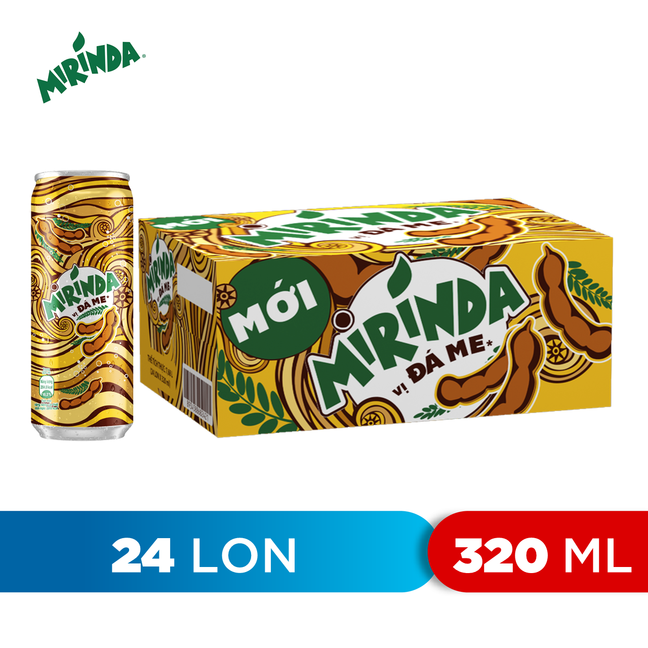 Thùng 24 Lon Nước Ngọt Có Gas Mirinda Đá Me (320ml/Lon)