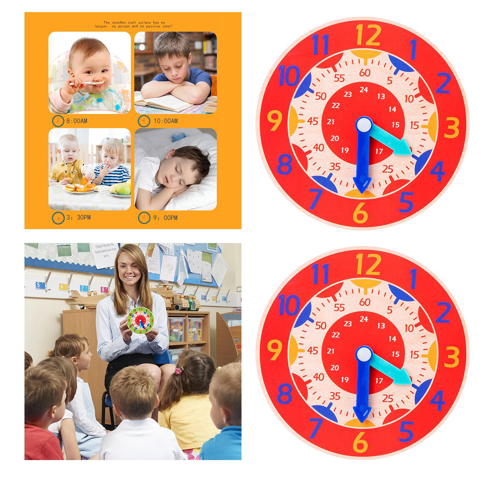 2 Piece Montessori Wooden Clock Toy Teaching Aids Toys for Kids Preschool