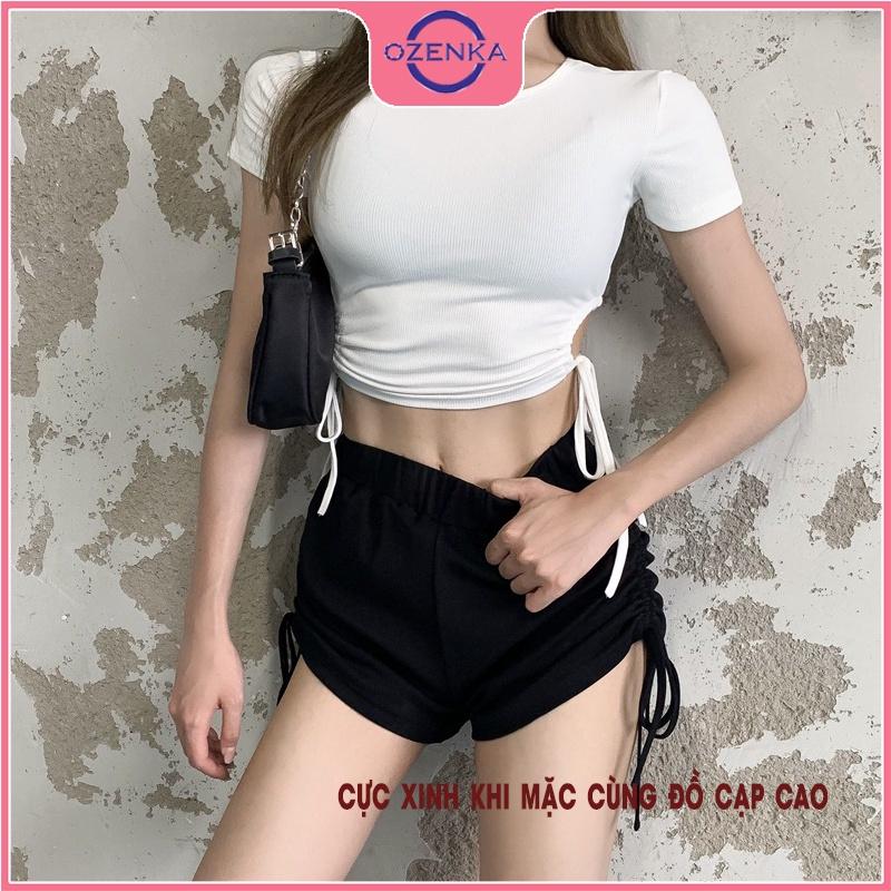 Áo croptop ôm hở eo nữ , crt cộc tay sexy thun gân 100% cotton free size dưới 52 kg mặc đi chơi màu đen trắng