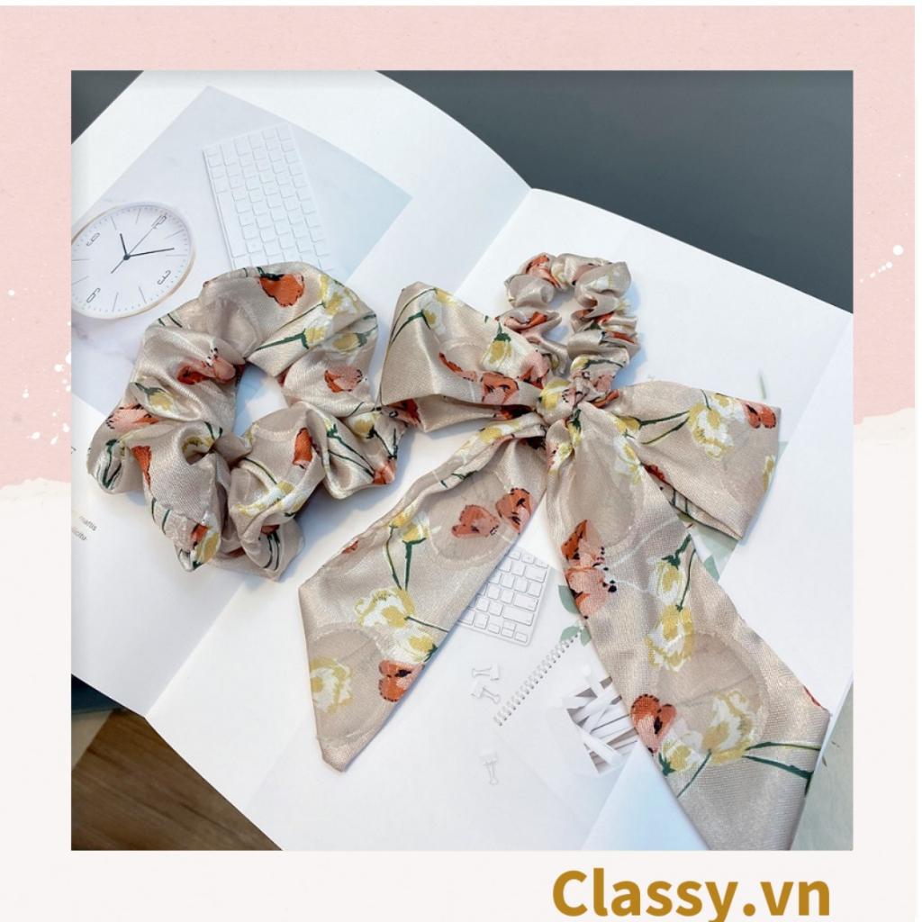 Dây cột tóc Classy vải linen, họa tiết hoa dễ thương, có thể dùng làm phụ kiện chụp ảnh PK1235