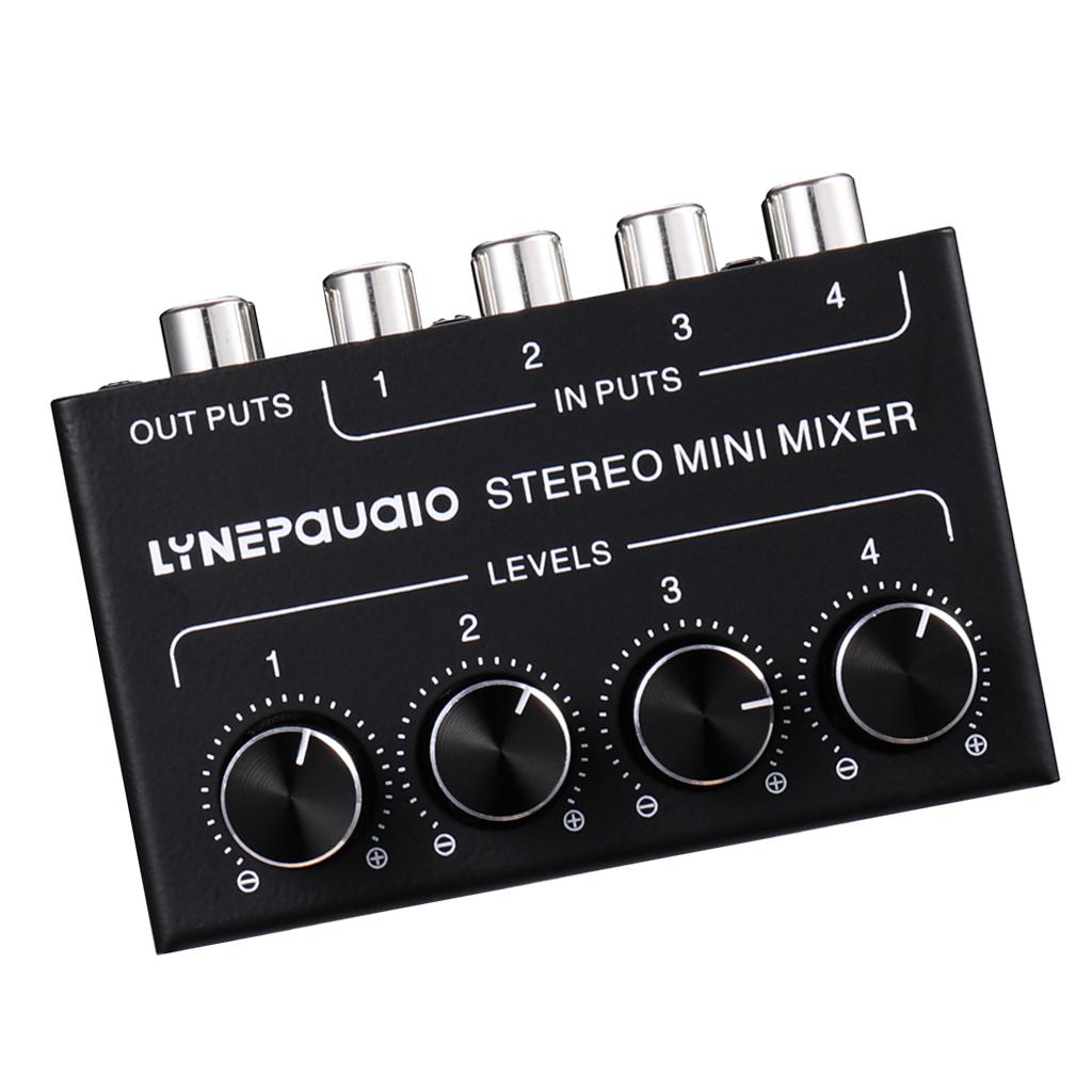 Mini Stereo Mixer 4 Channel Audio Mixes 4 in 1 Out for Desktop Laptop Phones