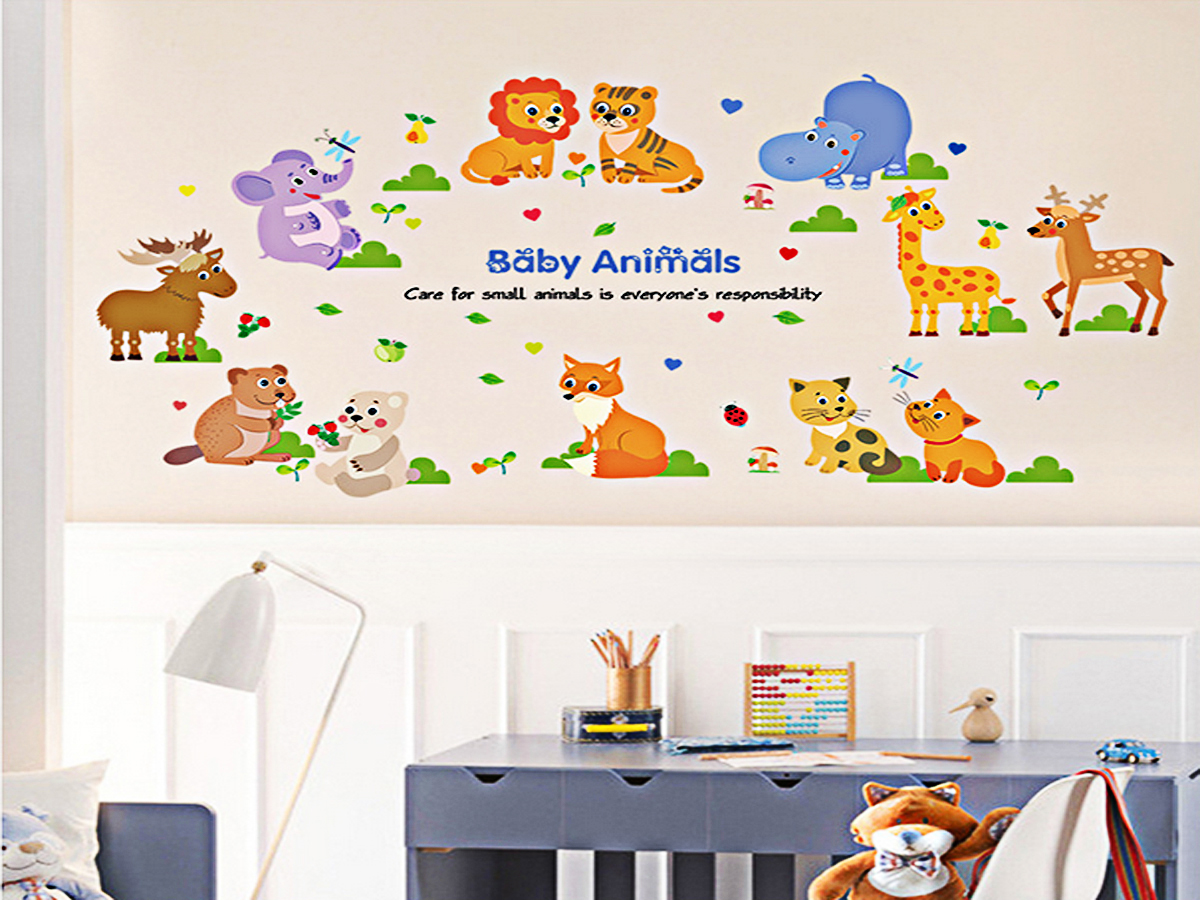 decal dán tường cho bé vòng tròn thú cưng baby animal sk9104