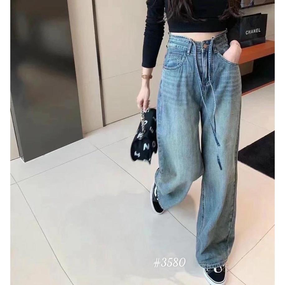 Quần baggy jean nữ ống rộng lưng cao cột dây , quần jean ống rộng kiểu dáng trẻ trung, form đẹp ulzzang nữ