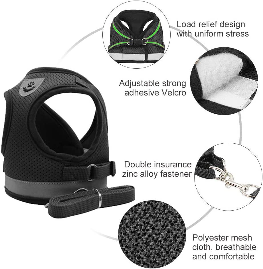 Dây nịt cho mèo,Dây nịt cho mèo,Dây xích cho mèo,Dây xích cho mèo,Dây nịt cho mèo có áo phản quang có dây xích,Dây dắt cho mèo có thể điều chỉnh nhỏ,Dây cho chó con Cat Walk-S