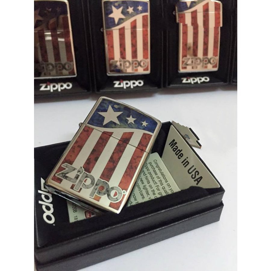 Bật Lửa Zippo Us Flag Polished Chrome Chính Hãng Usa