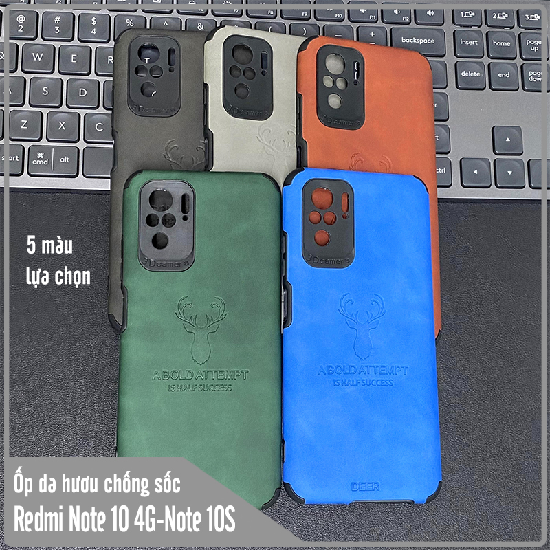 Ốp lưng cho Xiaomi Redmi Note 10 - Note 10S da hươu 4 gốc chống sốc
