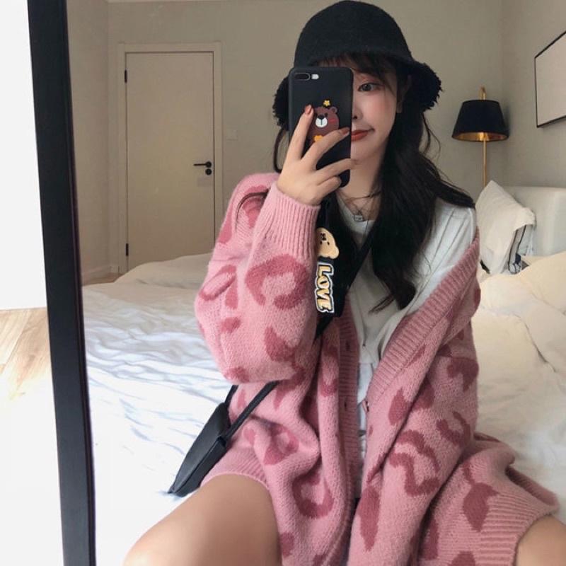 Áo Cadigan Len Hoạ Tiết Da Báo Form Thụng Siêu Xinh