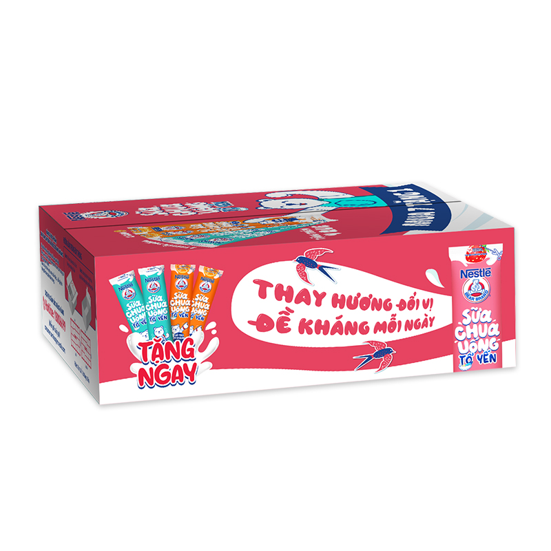 Thùng 32 gói Sữa Chua Uống Tổ Yến Nestlé Yogu Gấu hương DÂU x75ml