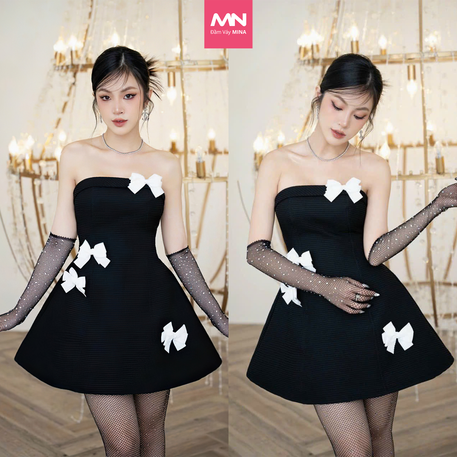 Đầm cúp ngực dự tiệc MINA thiết kế dáng xoè chất liệu Tweed - MN243