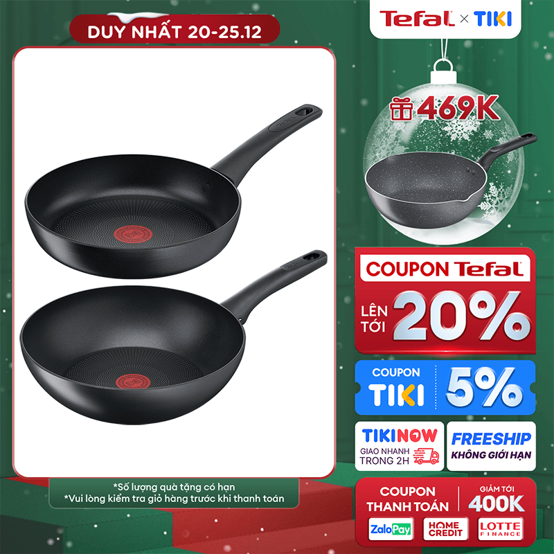 Bộ 2 chảo chống dính đáy từ Tefal Ultimate sản xuất tại Pháp dùng cho mọi loại bếp - Hàng chính hãng