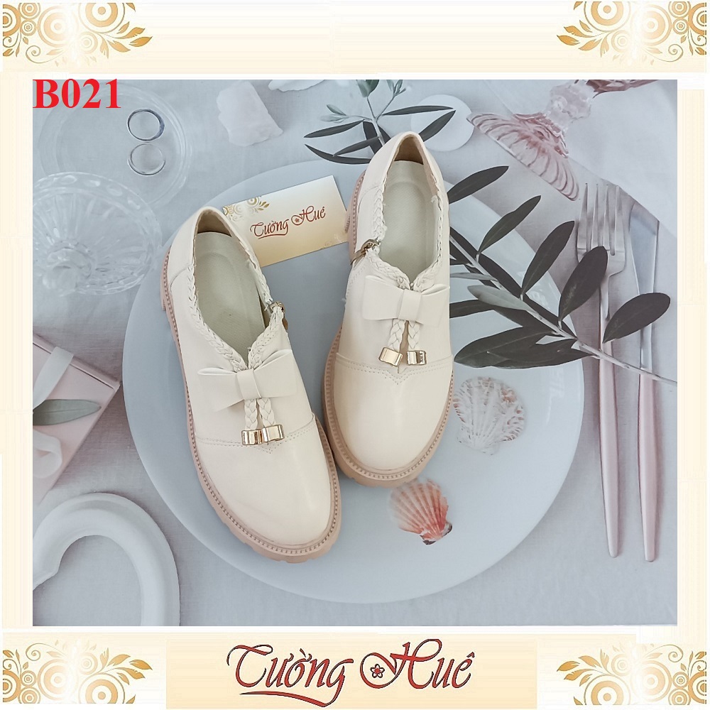 Giày Búp Bê Mũi Tròn Nữ Đính Nơ Gót Vuông Cao 4CM - Hàng Quảng Châu