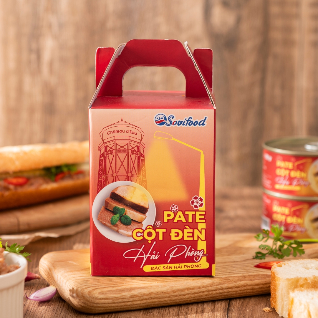 Xách Hộp Quà 3 Lon - Pate Cột Đèn Hải Phòng Sovifood - Nhiều Thịt, Ít Gan – 570G