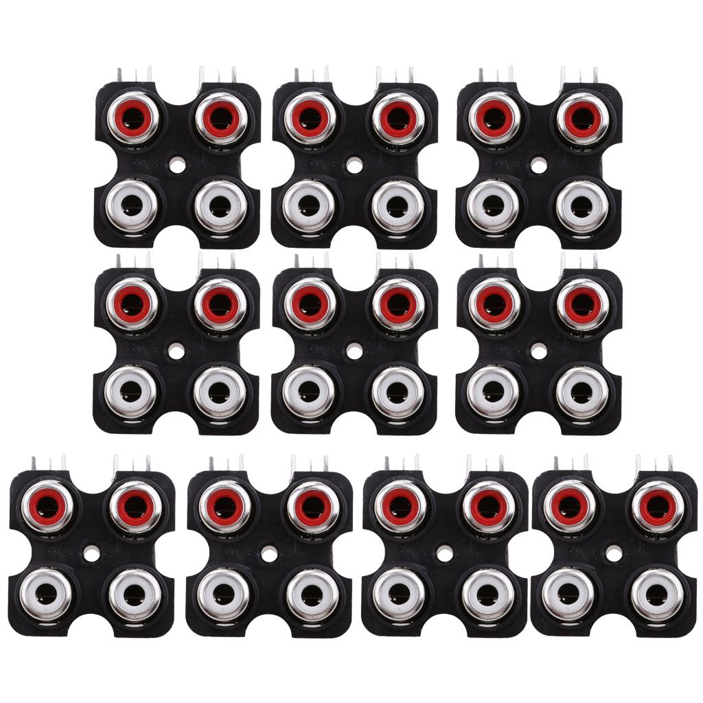 10 Pieces PCB Mount AV Concentric Outlet 4 RCA Female Socket Connector Board