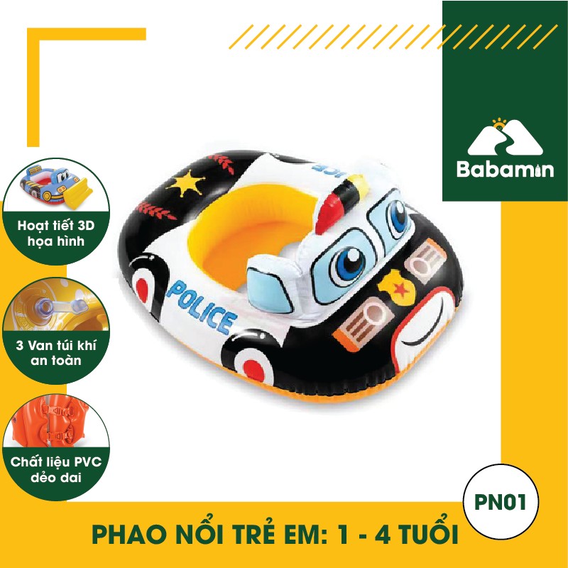 Phao Bơi Cho Bé 1, 2, 3, 4 Tuổi Chống Lật - Babamin - Bơm Hơi, Hoạt Hình Dễ Thương - PN01