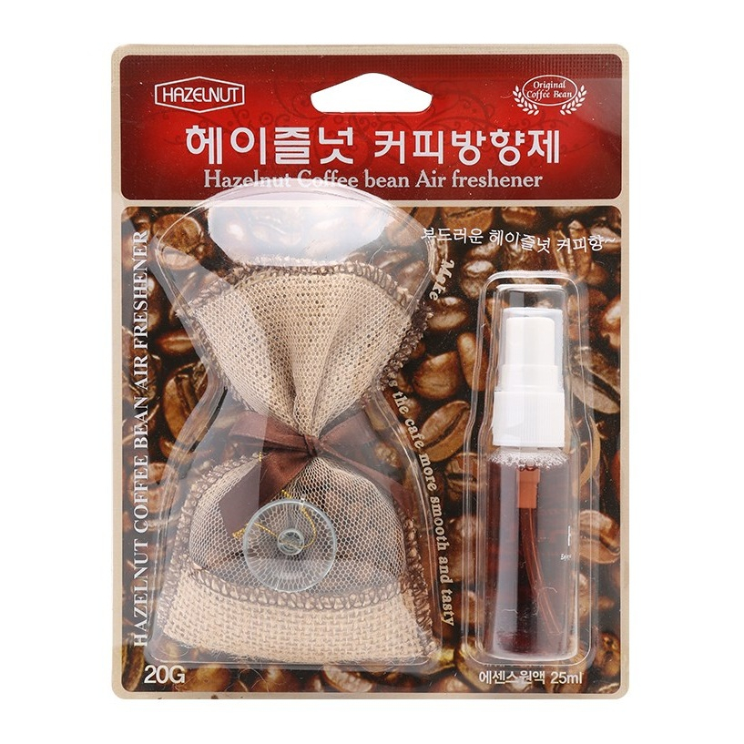 Bộ túi thơm cà phê khử mùi treo xe ô tô kèm chai xịt tinh dầu Hàn Quốc