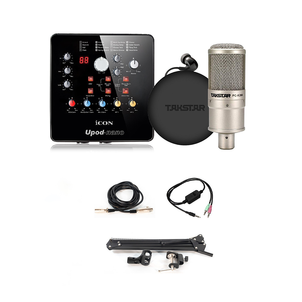 Combo trọn bộ mic thu âm, livestream, hát karaoke online chính hãng Takstar , Micro PC-K200, Icon Upod Nano, Tai nghe Ts-2260 và đầy đủ phụ kiện