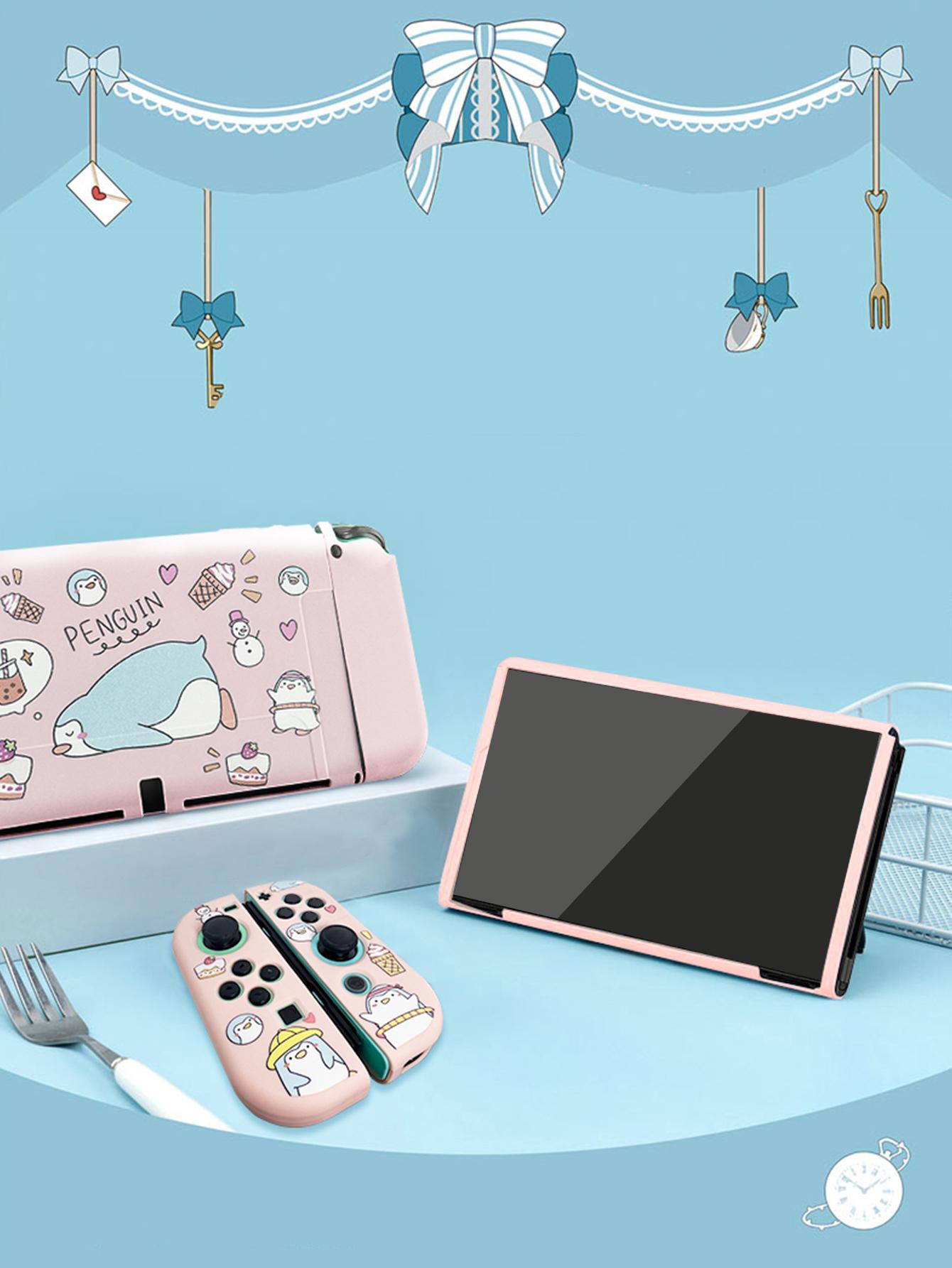 Thích hợp cho Nintendo Switch OLED Máy chủ bảo vệ Bảo vệ Chống Waterproof and Scratch Aolfant Penguin Coruction: Pink