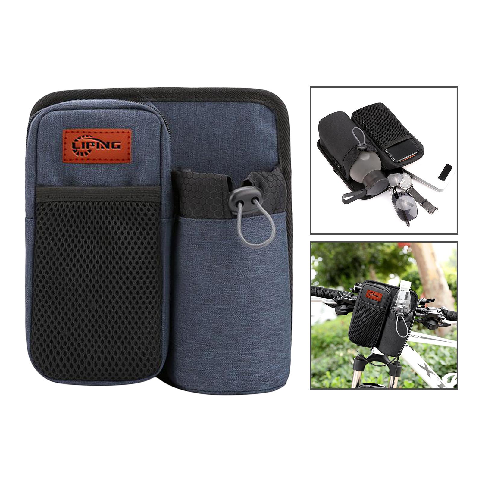 Front Bike Handlebar Bag Storage Phone Holder Bottle Drawstring Pouch Black