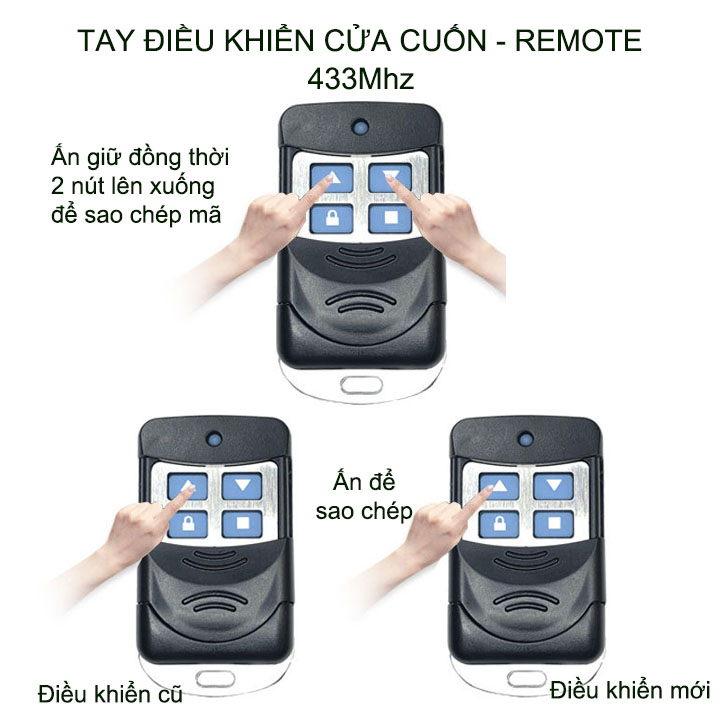 Điều khiển cửa cuốn mã cố định, tần số 433Mhz