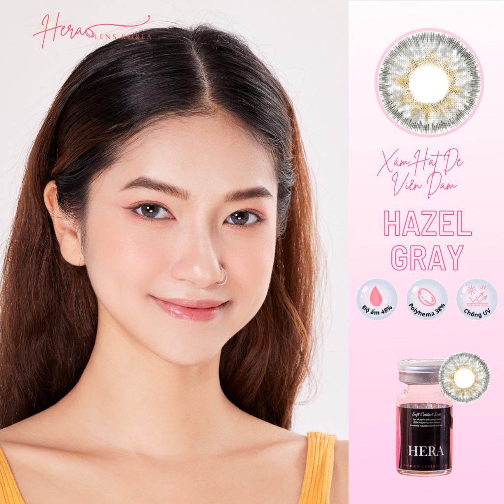 Kính Áp Tròng Hera Xám Hạt Dẻ Viền Đậm 0 - 6 Độ HAZEL GRAY Nhập Khẩu Hàn Quốc Lens Cận 6 Tháng ( 1 cặp)