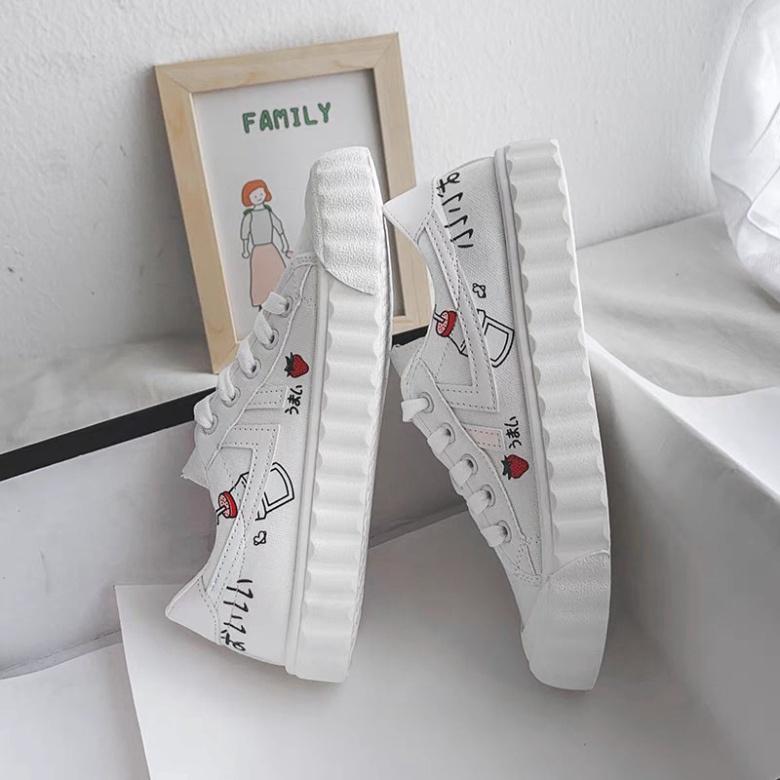 Giày thể thao nữ trắng đế bằng bánh mì basic độn đế cao 3cm vải canvas bata mới hot phong cách ulzzang đẹp cá tính